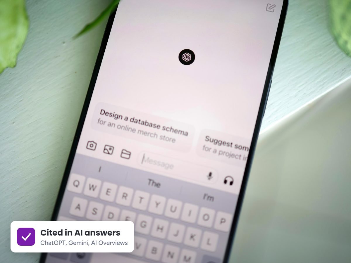 Smartphone showing an AI assistant, representing AI search optimization services