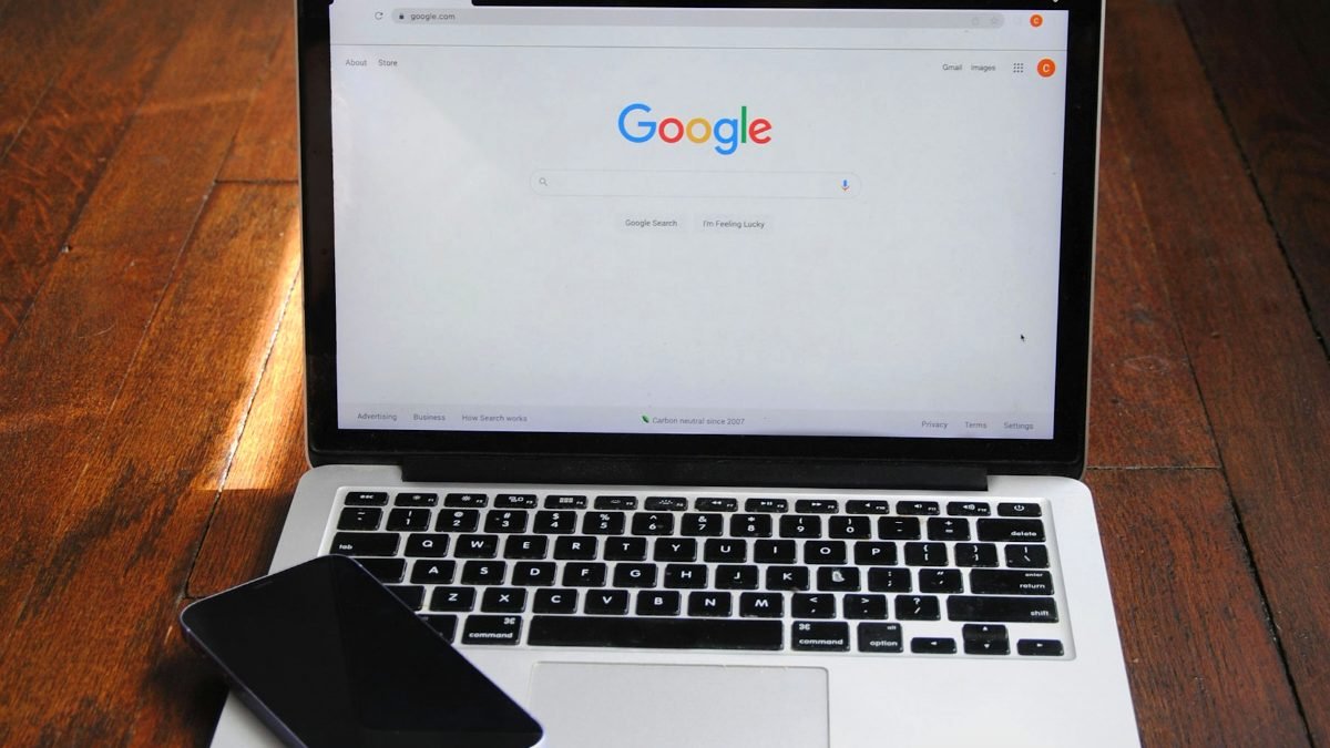 Laptop open to Google search, illustrating how long SEO takes to show results