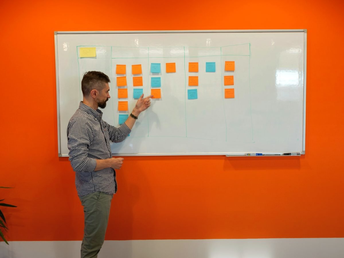 SEO strategist mapping out a 90 day SEO process on a planning board
