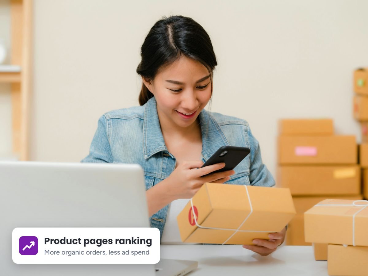 Online store owner packing orders after growing traffic with Shopify SEO services